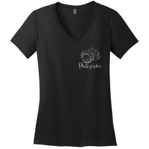 Camera Photographer Lens Cameraman Focus Photography Women's V-Neck T-Shirt