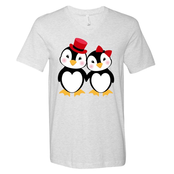 Cute Penguin Love Couples Valentines V-Neck T-Shirt