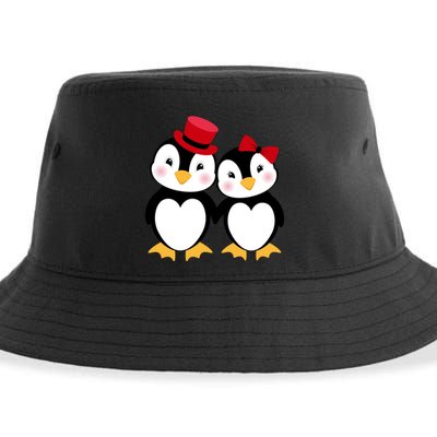 Cute Penguin Love Couples Valentines Sustainable Bucket Hat