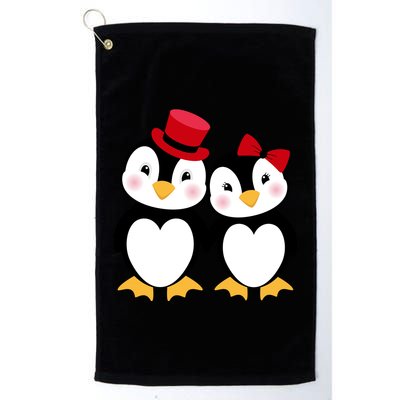 Cute Penguin Love Couples Valentines Golf Towel