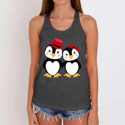 Cute Penguin Love Couples Valentines Women's Knotted Racerback Tank