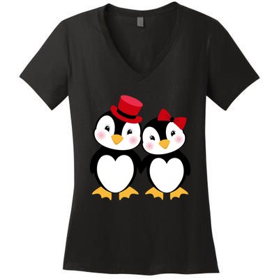 Cute Penguin Love Couples Valentines Women's V-Neck T-Shirt