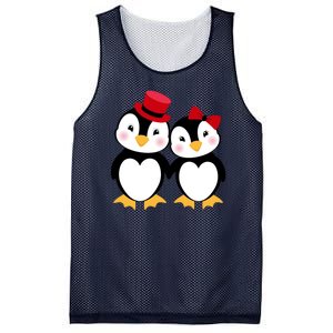 Cute Penguin Love Couples Valentines Mesh Reversible Basketball Jersey Tank