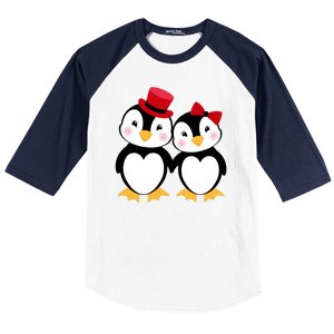 Cute Penguin Love Couples Valentines Baseball Sleeve Shirt