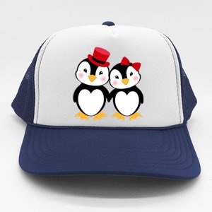 Cute Penguin Love Couples Valentines Trucker Hat