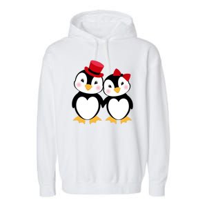 Cute Penguin Love Couples Valentines Garment-Dyed Fleece Hoodie