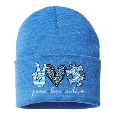 Cute Peace Love Autism Awareness Asd Teacher Great Gift Sustainable Knit Beanie