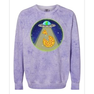 Cool Pizza Loving UFO Alien Colorblast Crewneck Sweatshirt