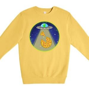 Cool Pizza Loving UFO Alien Premium Crewneck Sweatshirt