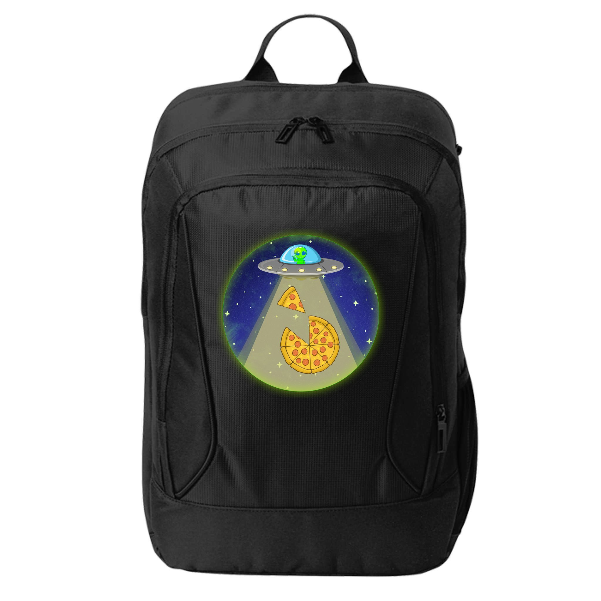 Cool Pizza Loving UFO Alien City Backpack