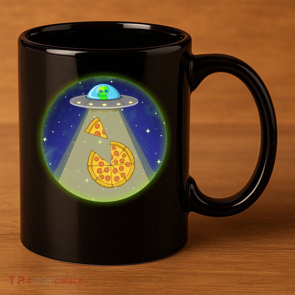 Cool Pizza Loving UFO Alien 11oz C Handle Ceramic Mug
