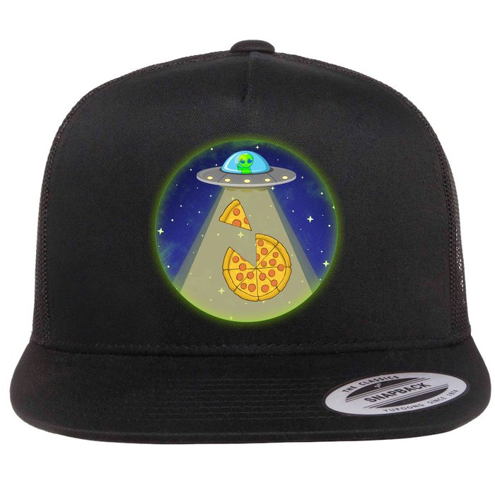 Cool Pizza Loving UFO Alien Flatbill Hat