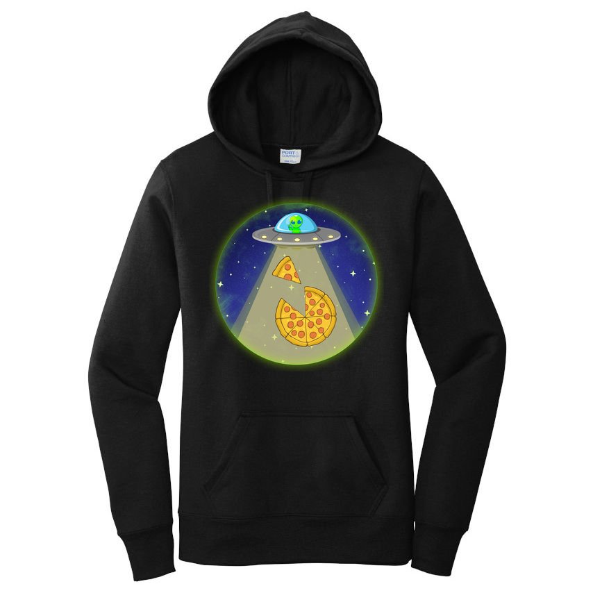 Cool Pizza Loving UFO Alien Women's Pullover Hoodie