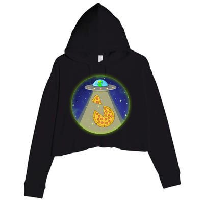 Cool Pizza Loving UFO Alien Crop Fleece Hoodie