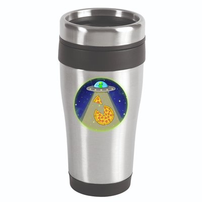 Cool Pizza Loving UFO Alien 16oz Travel Tumbler