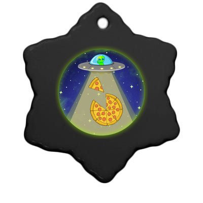 Cool Pizza Loving UFO Alien Ceramic Star Ornament