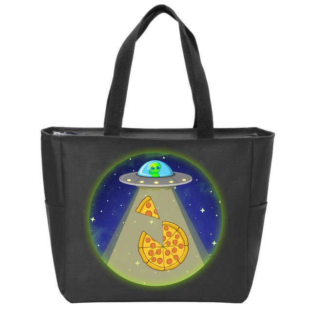 Cool Pizza Loving UFO Alien Zip Tote Bag