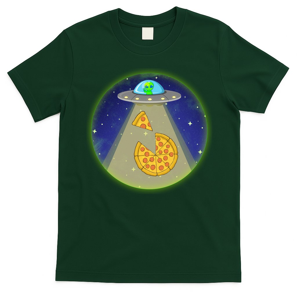 Cool Pizza Loving UFO Alien T-Shirt