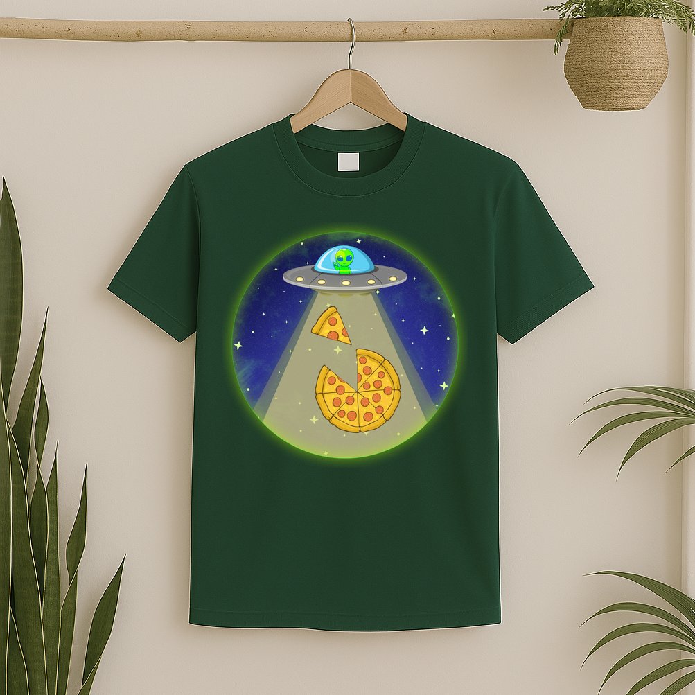 Cool Pizza Loving UFO Alien T-Shirt