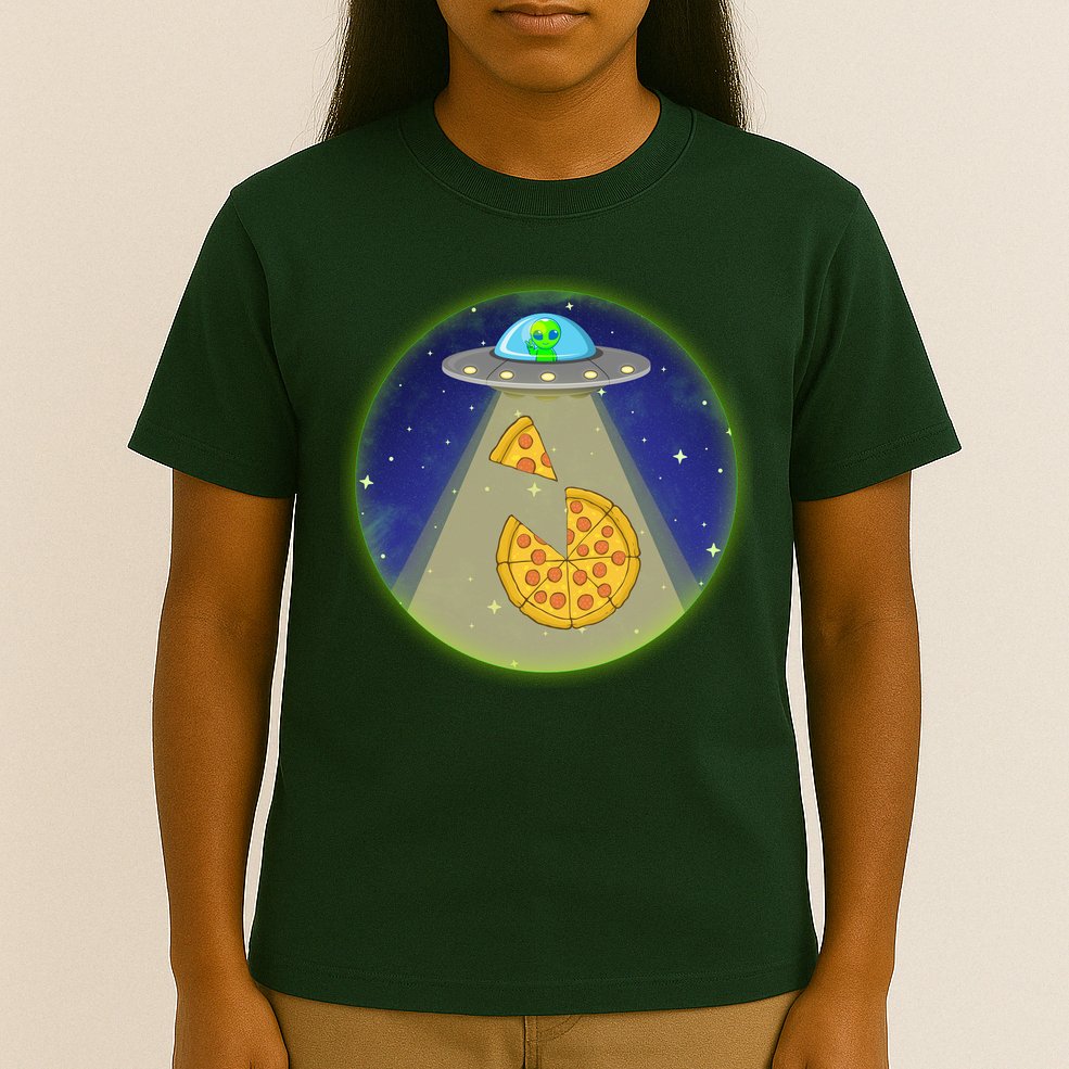 Cool Pizza Loving UFO Alien T-Shirt