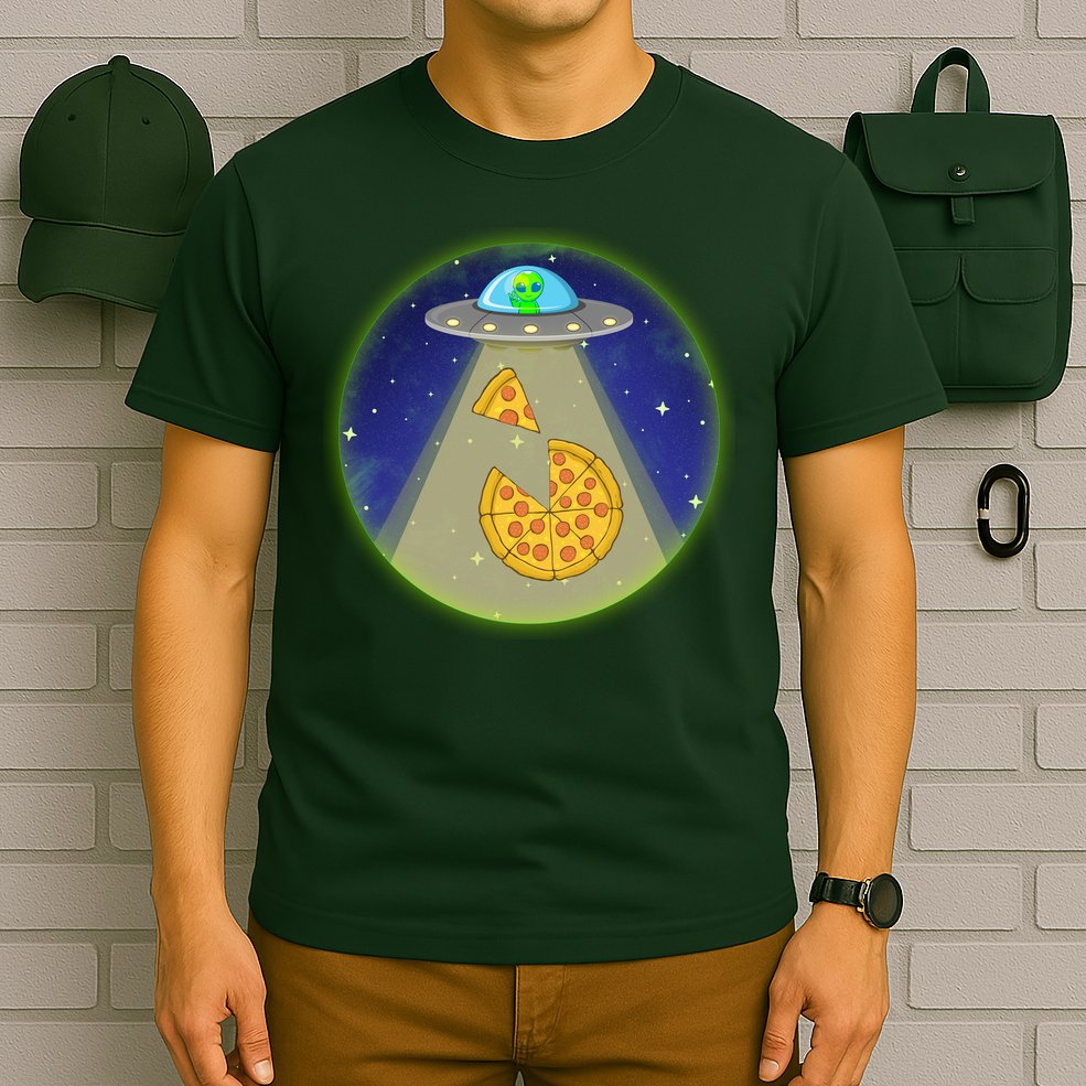 Cool Pizza Loving UFO Alien T-Shirt