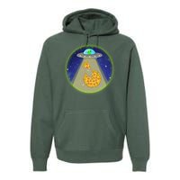 Cool Pizza Loving UFO Alien Premium Hoodie