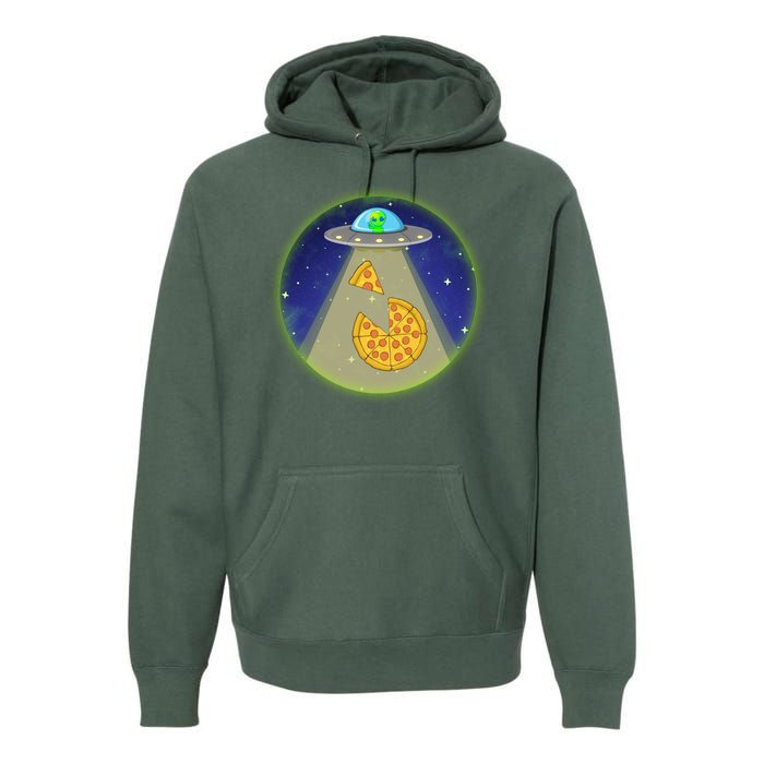 Cool Pizza Loving UFO Alien Premium Hoodie