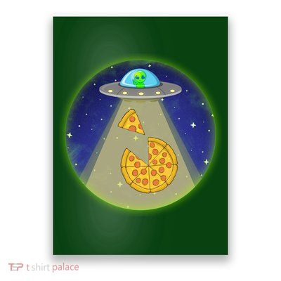 Cool Pizza Loving UFO Alien Poster