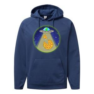 Cool Pizza Loving UFO Alien Performance Fleece Hoodie