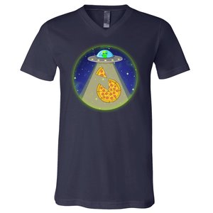 Cool Pizza Loving UFO Alien V-Neck T-Shirt