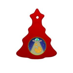 Cool Pizza Loving UFO Alien Ceramic Tree Ornament