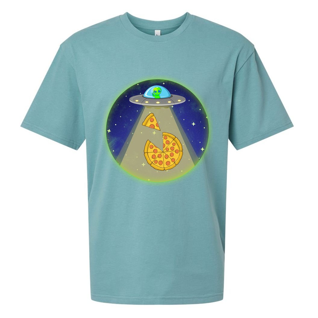 Cool Pizza Loving UFO Alien Sueded Cloud Jersey T-Shirt