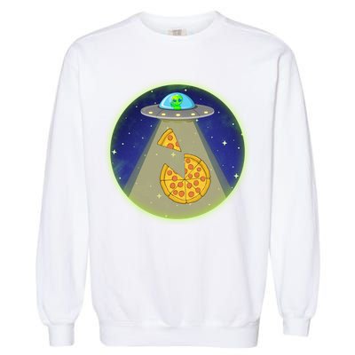 Cool Pizza Loving UFO Alien Garment-Dyed Sweatshirt