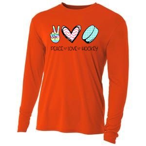 Cute Peace Love Hockey For Women Teen Girl Hockey Team Gift Cooling Performance Long Sleeve Crew