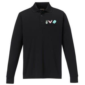 Cute Peace Love Hockey For Women Teen Girl Hockey Team Gift Performance Long Sleeve Polo