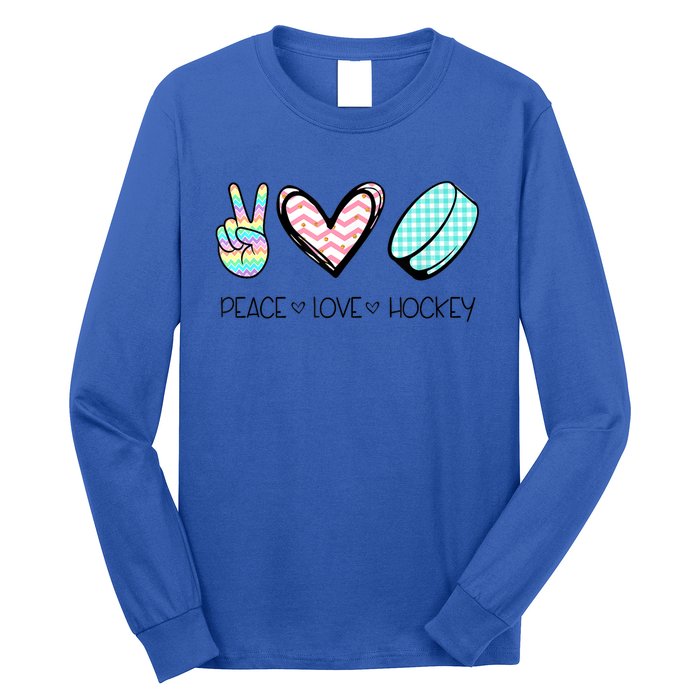 Cute Peace Love Hockey For Women Teen Girl Hockey Team Gift Long Sleeve Shirt