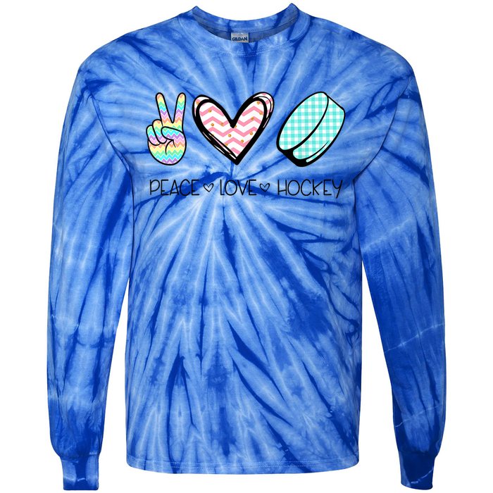 Cute Peace Love Hockey For Women Teen Girl Hockey Team Gift Tie-Dye Long Sleeve Shirt