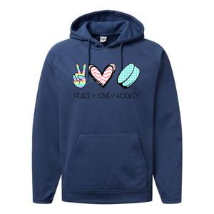 Cute Peace Love Hockey For Women Teen Girl Hockey Team Gift Performance Fleece Hoodie