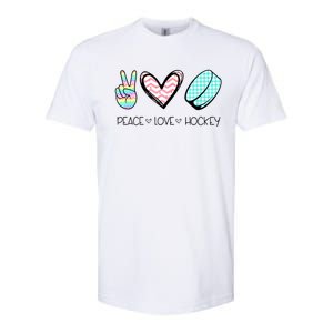 Cute Peace Love Hockey For Women Teen Girl Hockey Team Gift Softstyle CVC T-Shirt