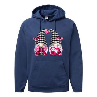 Cute Pink Lesbian Valentines Day Gnomes For Her Funny Love Great Gift Performance Fleece Hoodie