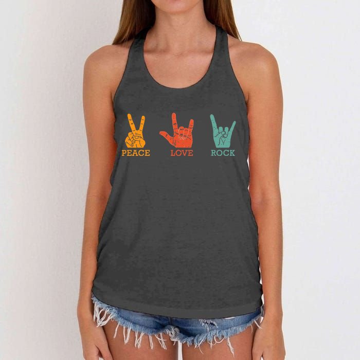 Classic Peace Love Rock Vintage Concert Band Rock Music Women's Knotted Racerback Tank