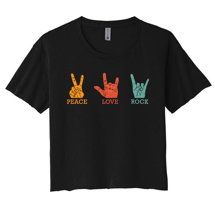 Classic Peace Love Rock Vintage Concert Band Rock Music Women's Crop Top Tee