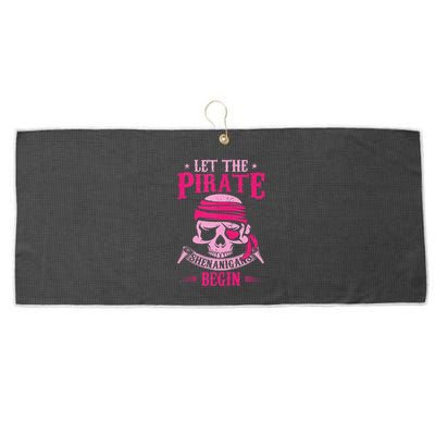 Captain Pirate Let The Pirate Shenanigans Begin Funny Large Microfiber Waffle Golf Towel