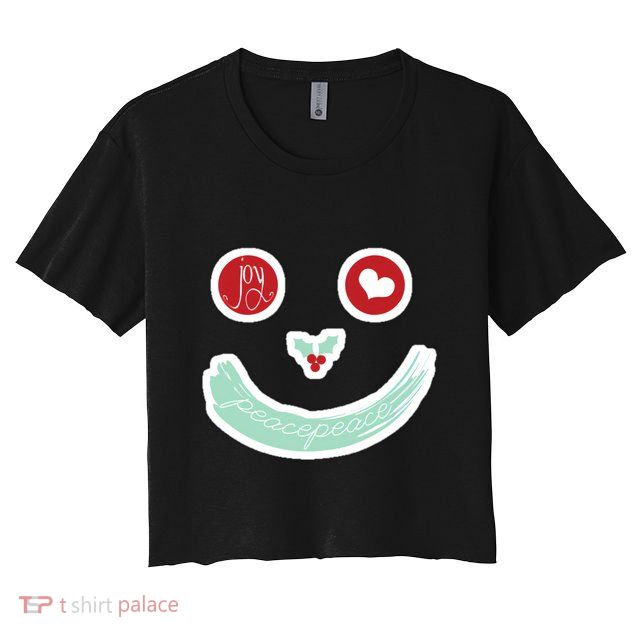 Christmas Peace Love Joy Holiday Smiley Crop Top