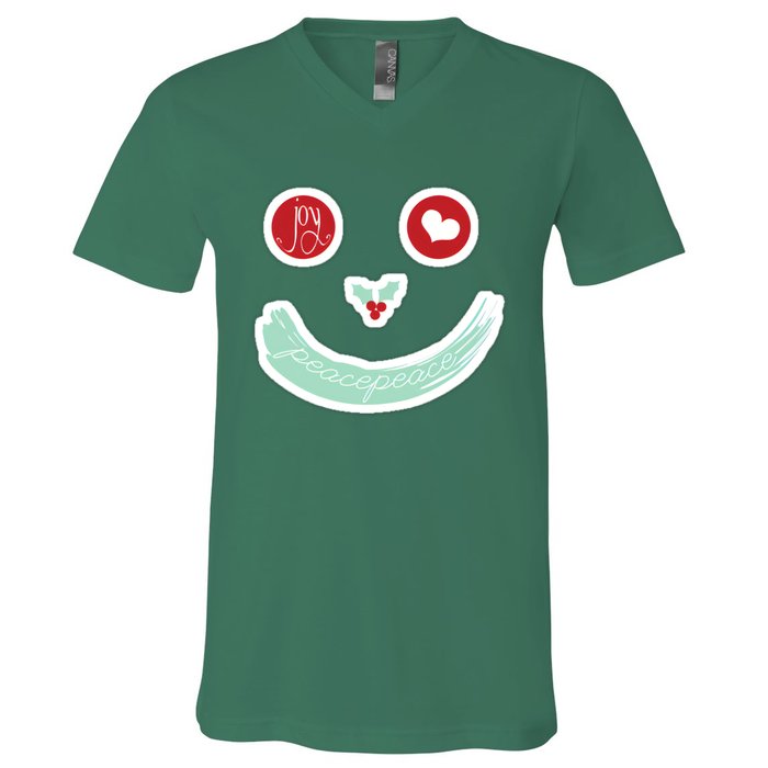 Christmas Peace Love Joy Holiday Smiley V-Neck T-Shirt