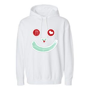 Christmas Peace Love Joy Holiday Smiley Garment-Dyed Fleece Hoodie