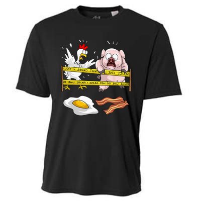 Cute Police Line Do Not Cross Funny Chicken Pig Eater Gift Cooling Performance Crew T-Shirt