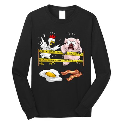 Cute Police Line Do Not Cross Funny Chicken Pig Eater Gift Long Sleeve Shirt