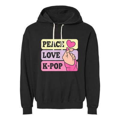 Cute Peace Love KPop Music Lover Korean Pastel Pink K Pop Garment-Dyed Fleece Hoodie