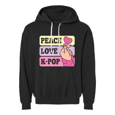 Cute Peace Love KPop Music Lover Korean Pastel Pink K Pop Garment-Dyed Fleece Hoodie